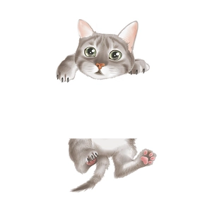 Cute grey tabby cartoon cat wall sticker for home decor with creative peek-a-boo design
