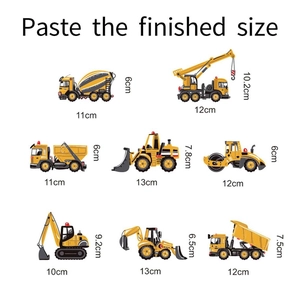 Construction vehicle wall stickers with dimensions for excavators and cranes