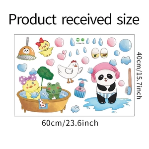 Detailed sheet of self-adhesive cartoon bathroom wall decals with panda and duck 60x40cm