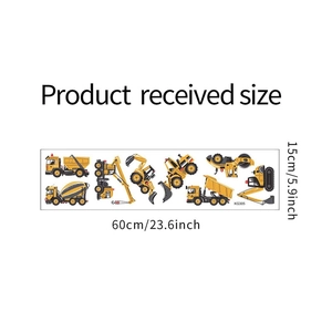 Detailed dimensions of cartoon excavator and bulldozer wall stickers set for kids room