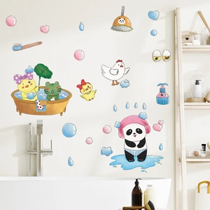 Cartoon animal bathroom wall stickers with panda and duck for glass door decoration