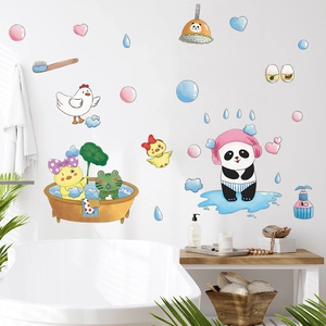 Cartoon Animals Panda Duck Frog Bathroom Wall Stickers Waterproof Removable PVC DIY Home Decor For Kids Room Bathroom