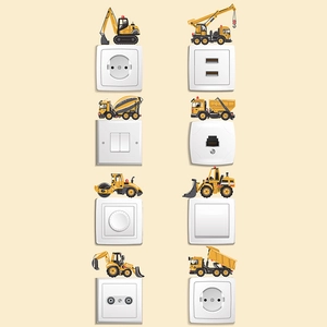 Cartoon construction vehicle wall switch stickers and outlet covers for nursery decor