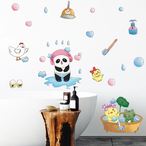 Cartoon animal bathroom wall stickers with panda and duck for kids room decoration