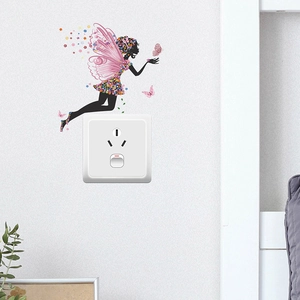 Luminous fairy wall sticker with wings and flowers for bedroom light switch decoration