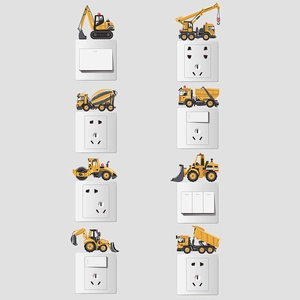 Cartoon yellow construction vehicle wall stickers for bedroom switches and sockets decor