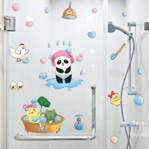 Cartoon animal bathroom wall stickers with panda and duck on glass shower door