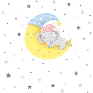 Cartoon baby elephant sleeping on crescent moon wall sticker for kids bedroom decor