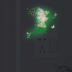 Luminous flower fairy wall decal with glowing butterfly stickers for bedroom decor
