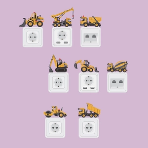 Cartoon construction vehicle wall stickers featuring excavators and cranes for kids room