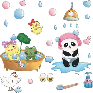 Cute cartoon animal bathroom wall stickers with panda duck and frog waterproof PVC decals