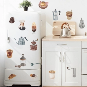 Nordic watercolor coffee and pastry wall stickers for kitchen and fridge decoration
