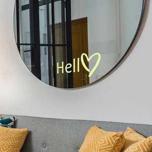 Modern luminous Hello slogan mirror sticker with heart for minimalist DIY home wall decor