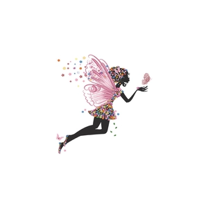 Luminous fairy girl wall sticker with colorful floral pattern and glowing butterfly wings