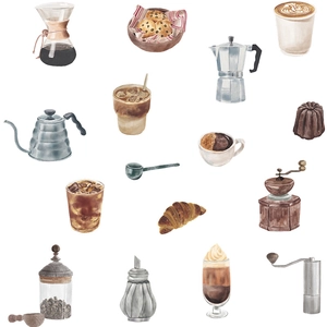 Nordic watercolor coffee and bakery wall stickers for kitchen home decoration