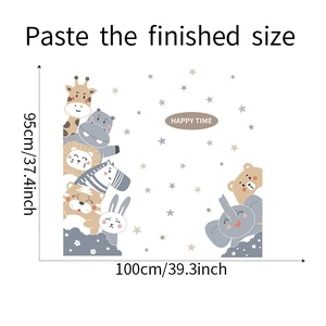 Cartoon animal wall stickers for kids room with giraffes and lions in 100x95cm layout