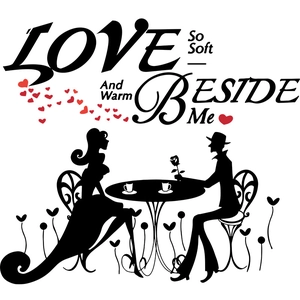 Romantic couple wall sticker with LOVE quote and heart accents for home decor