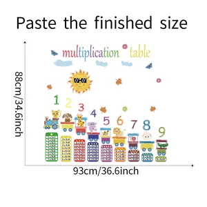 Detail showing the finished size dimensions 93x88cm for the cartoon multiplication wall sticker