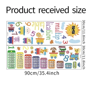 Detail view of cartoon animal multiplication table wall stickers with dimensions 90x30cm