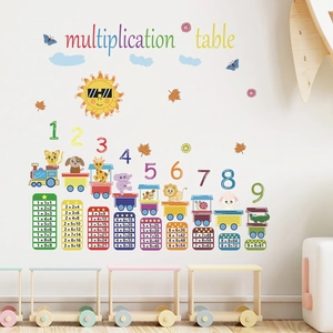 Cartoon Animal Train Multiplication Table Wall Stickers For Kids Room Educational PVC Decorative Wall Decals Home School Decor