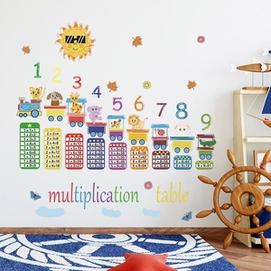 Educational animal train multiplication table wall decal for children room decor