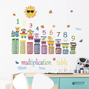 Colorful cartoon animal multiplication table train wall stickers for kids learning