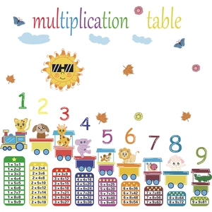 Cartoon animal train multiplication table wall sticker for kids educational room decor