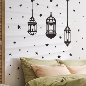Middle East style black lanterns and stars wall stickers for bedroom wall decoration