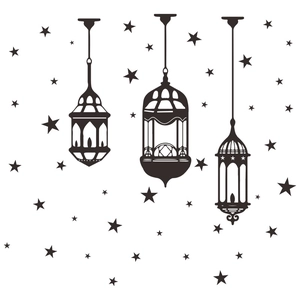 Minimalist Ramadan wall sticker with black Fanous lanterns and stars for home decoration