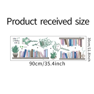 Cartoon bookshelf and green plant wall sticker layout sheet measuring 90x30cm
