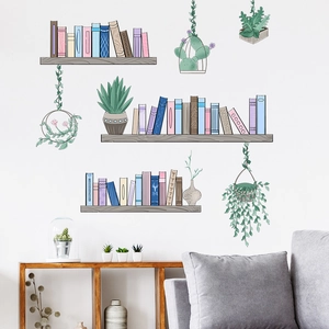 Cartoon Bookshelf Green Plant Wall Sticker PVC Removable Home Decor Decal For Living Room Bedroom Study Decoration Wall Art
