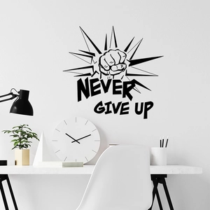 Never Give Up Inspirational Slogan Wall Sticker With Power Fist Graphic PVC Waterproof Wall Decal For Office Gym Home Decor