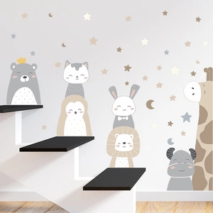 Stickers muraux animaux mignons tons Morandi pour décoration chambre enfant et bébé