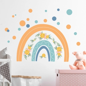 Cartoon Rainbow Flower Wall Stickers PVC Self Adhesive Boho Rainbow Floral Wall Decal For Kids Nursery Bedroom Home Decor