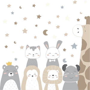 Stickers muraux animaux de dessin animé Morandi avec étoiles et lune pour la garderie