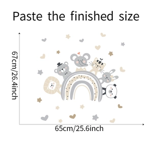 Cartoon animal wall decal stickers set showing finished paste size dimensions and layout