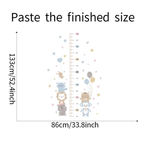 Detailed dimensions of cartoon animal height growth chart with koala and lion motifs