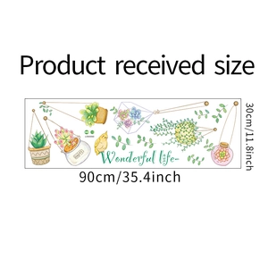 Detail showing the received size 90cm x 30cm of watercolor plant and bird wall stickers
