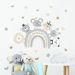 Cartoon Bear Elephant Rainbow Wall Stickers For Kids Room Nursery Home Decor PVC DIY Self Adhesive Animal Pattern Decals