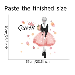 Schema dimensioni adesivo da parete ragazza in abito rosa con misure 70x65cm