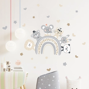 Cartoon animal wall stickers with rainbow, elephant and bear for children's room decor
