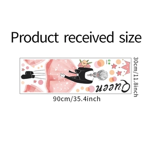 Adesivo murale con ragazza, bouquet e scritta Queen, dimensioni layout 90x30cm