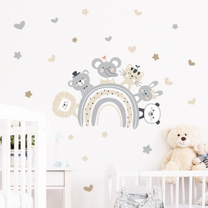 Cartoon animals rainbow wall stickers with bear elephant panda for nursery decor