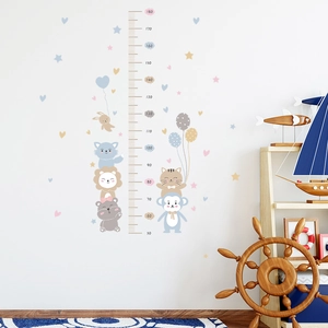 Cartoon animal growth height chart wall sticker for kids bedroom with giraffe and monkey
