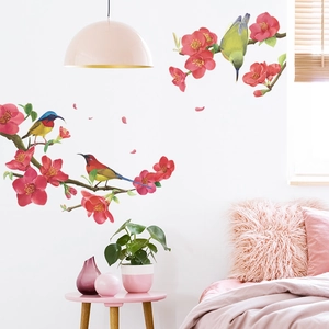 Self-adhesive plum blossom and bird wall decals for home living room background decoration
