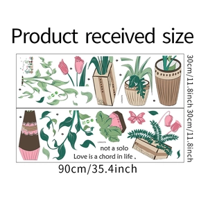 Detail of two self-adhesive wall decals featuring potted plants and tulips for home decor
