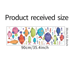 Detailed layout of cartoon tropical fish wall stickers with dimensions 30cm x 90cm