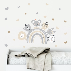 Neutral Nordic boho cartoon animal and rainbow wall decals for children room decoration