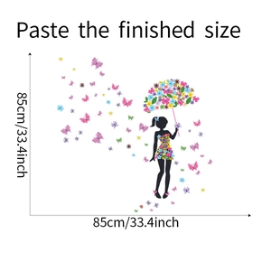 Dimensioni finali dell'adesivo murale ragazza con ombrello di fiori, 85cm per 33,4 pollici