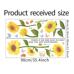 Detail view of sunflower and butterfly wall decals with PVC material dimensions